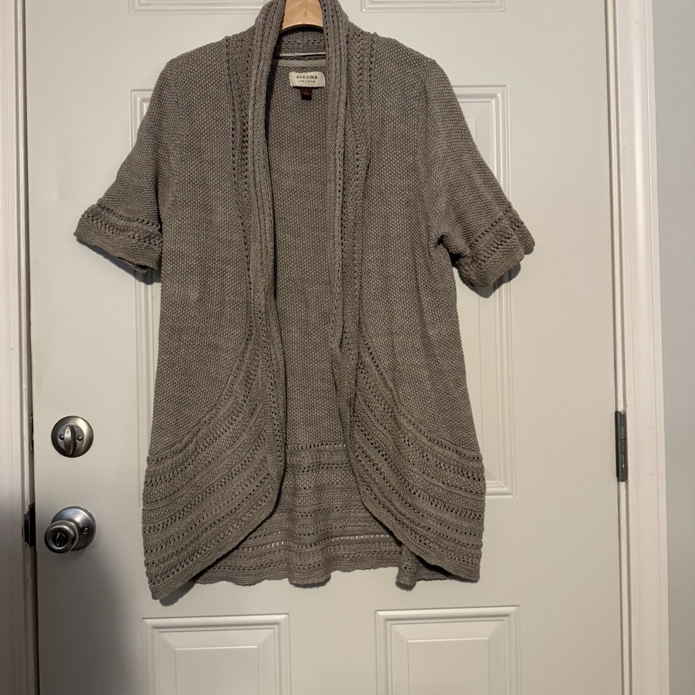 Sonoma Women's Sweater Open Front Cardigan Shawl Size Small Brown Knit